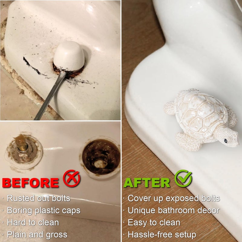 YLOVAN Turtle Toilet Bolt Covers Decorative Toilet Screw Cover Caps, Sea Turtle Bathroom Decor Toilet Caps for Bottom of Toilet, Toilet Knob Covers for Bottom of Toilet White Turtle Toilet Decor Coastal 2pcs - Image 2