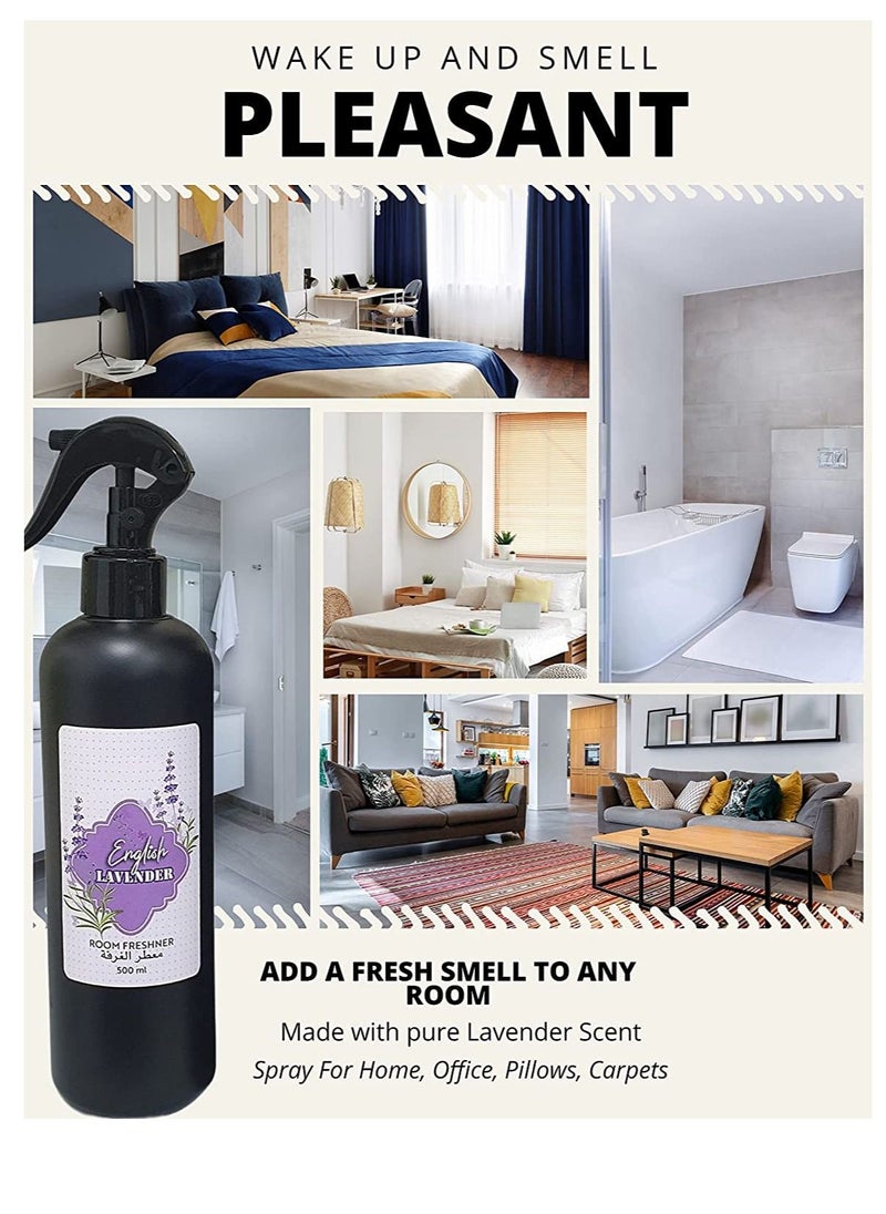 English Lavender Room Freshener Ideal for Home and Office Infused with Pure Lavender for Pillows and Carpet 500ml (1 Pack)