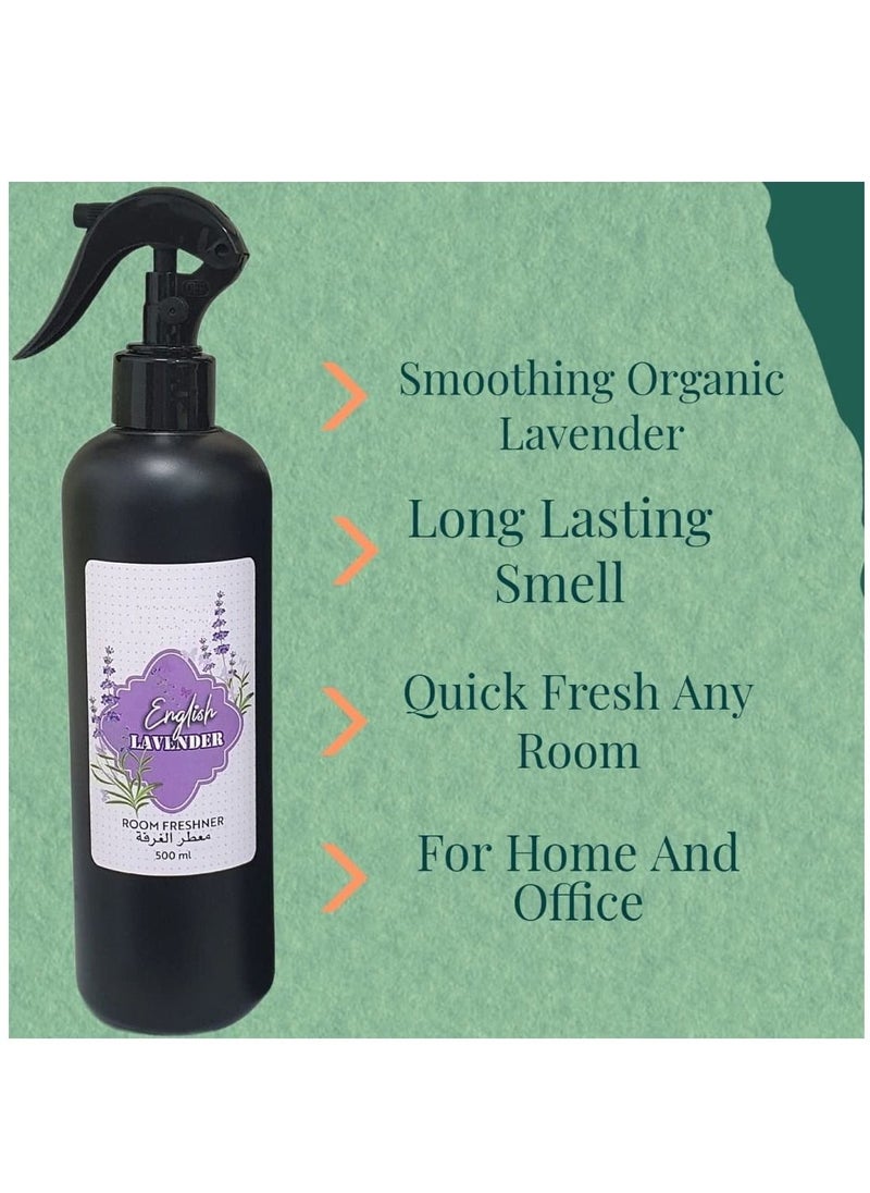 English Lavender Room Freshener Ideal for Home and Office Infused with Pure Lavender for Pillows and Carpet 500ml (1 Pack)