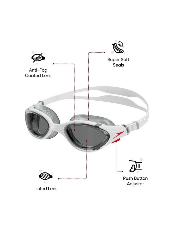 سبيدو نظارات السباحة Speedo Biofuse 2.0 Smoke-Lens للبالغين للجنسين - باللونين الأبيض والرمادي - Image 2