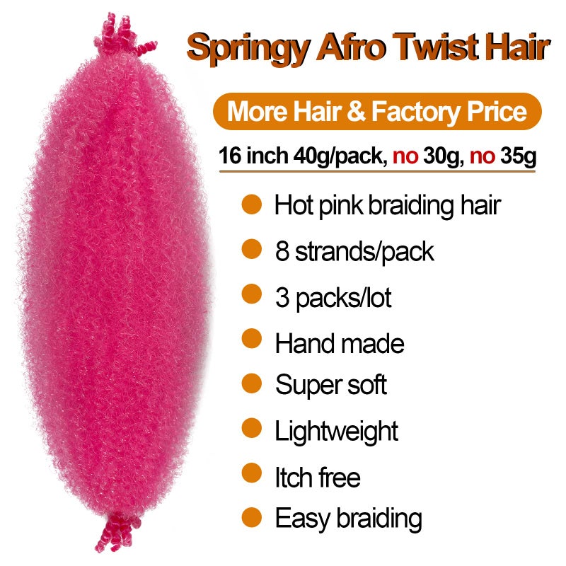 Chicmoi Pink Marley Hair for Kids 3 Pack Pre-Separated Spring Twist Hair for Soft Locs Hot Pink Kids Braiding Hair 16 Inch Springy Afro Twist Crochet Hair Marley Twist Braiding Hair - Image 2
