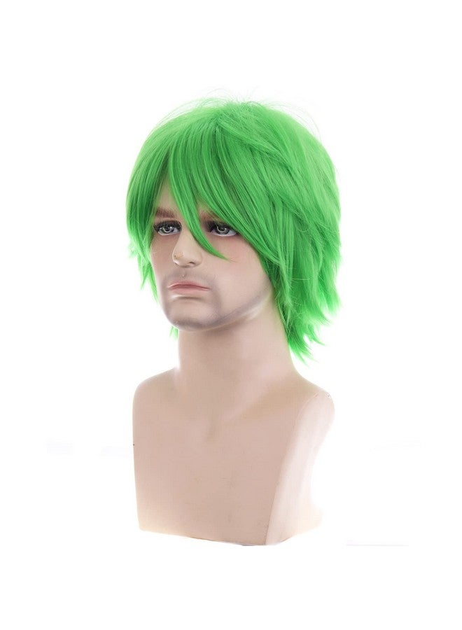 RightOn Ighton 12 Inches Green Wig Short Wig Cosplay Wig For Costume Party And Dress Up Short Wig For Men And Women Halloween Wigs With Wig Cap - Image 2