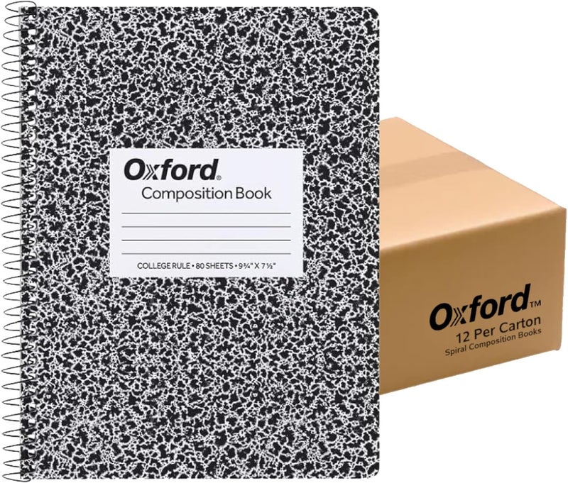 Oxford Composition Notebooks, School Supplies, Notebooks for School, College Ruled Paper, 9-3/4 x 7-1/2 Inches, School Comp Book (12 per Pack, Spiral Bound) - Image 1