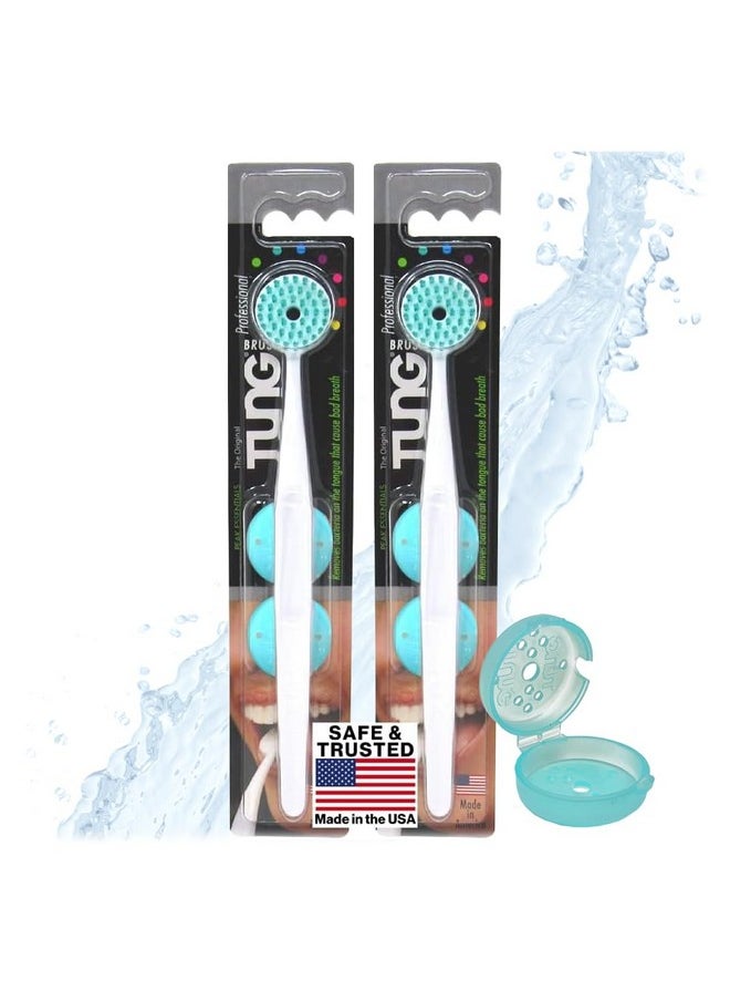 Peak Essentials The Original TUNG Brush - Tung Plastic Tongue Scraper With Protective Caps, Tongue Brush, Tongue Cleaner For Adults, Scrubber, Plastic, Fight Bad Breath And Halitosis | Tongue Scraper Cleaner, Made In America, 2-Pack W/Cap - Image 1