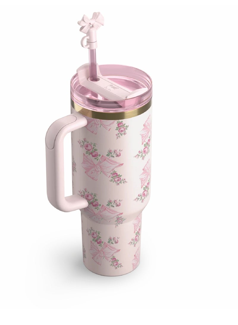 Stanley The Quencher H2.0 Tumbler With Handle And Straw 40 oz Flowstate 3-Position Lid Cup Holder Compatible For Travel Insulated Stainless Steel Cup BPA-Free Stanley X LoveShackFancy Cup Vacuum Insulated Tumbler With Lid and Straw For Water, Iced Tea Or Coffee, Smoothie And More Rosa Beaux Pink - Image 2
