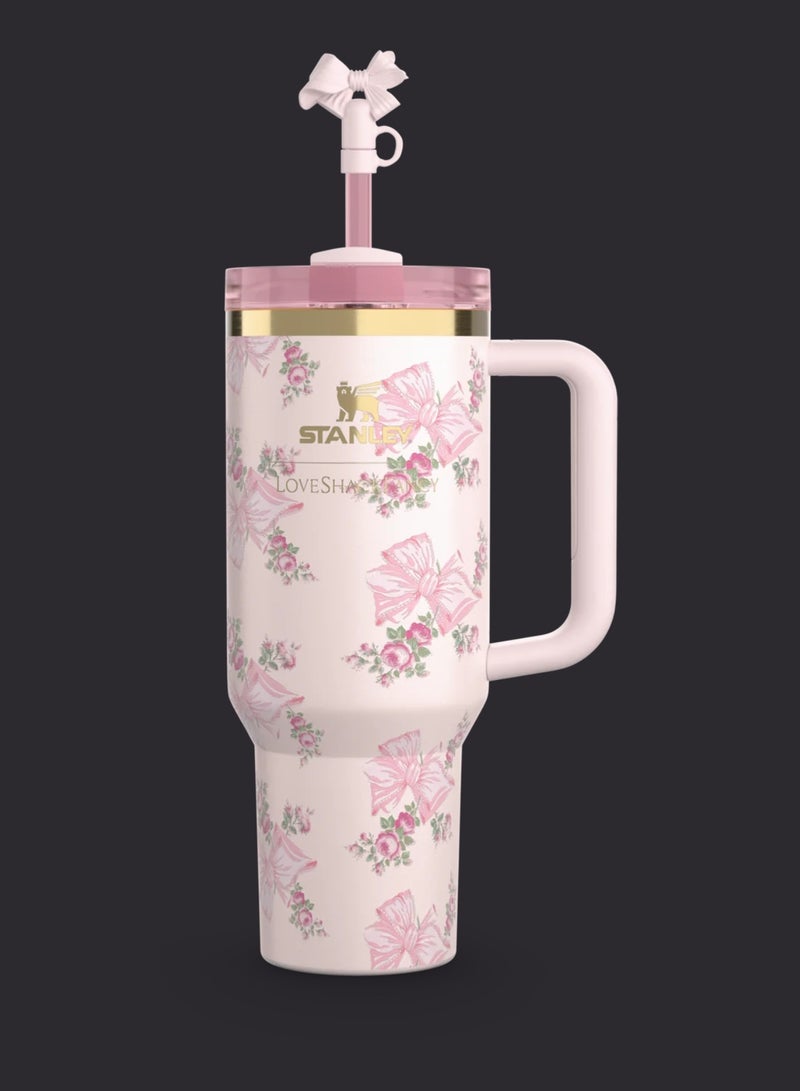 Stanley The Quencher H2.0 Tumbler With Handle And Straw 40 oz Flowstate 3-Position Lid Cup Holder Compatible For Travel Insulated Stainless Steel Cup BPA-Free Stanley X LoveShackFancy Cup Vacuum Insulated Tumbler With Lid and Straw For Water, Iced Tea Or Coffee, Smoothie And More Rosa Beaux Pink - Image 3