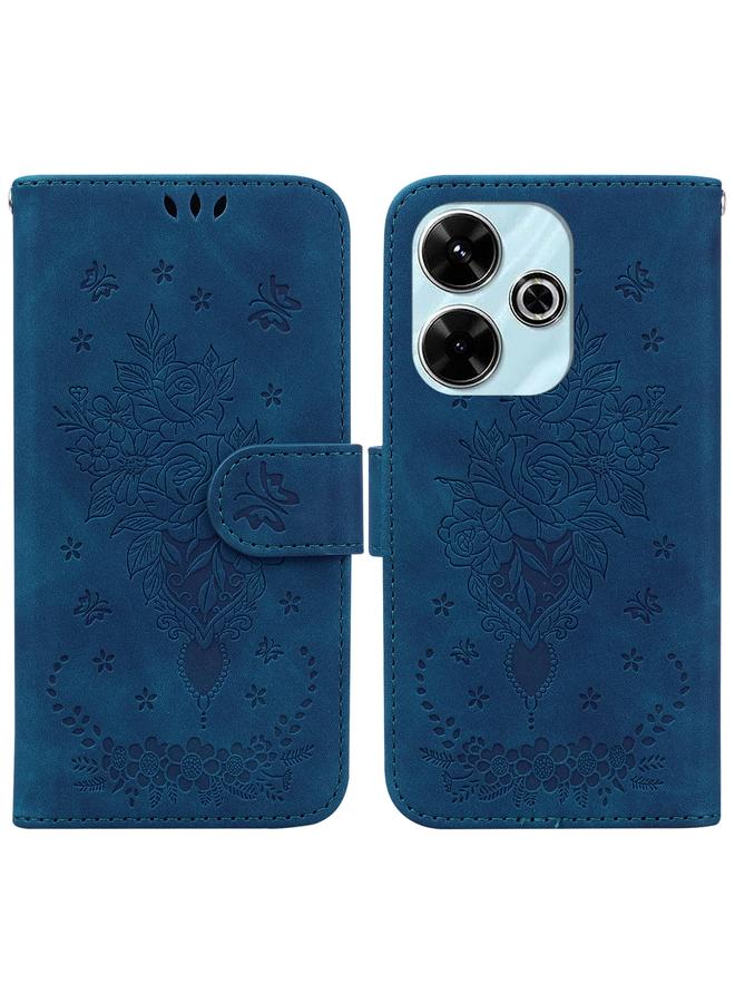 The Bros Case For Xiaomi Poco M6 4G Butterfly Rose Embossed Leather Phone Case