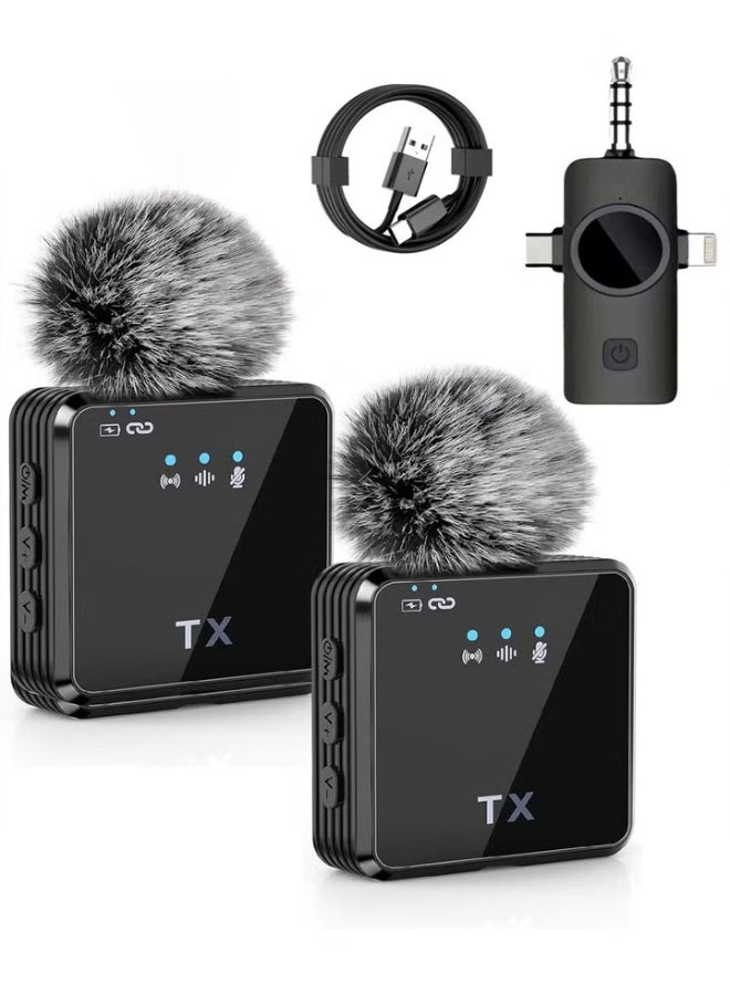 Wireless Lavalier Microphone - 3 in 1 Microphone Tik Tok Live Mobile Video Recording 2.4G Noise Cancelling Mini Microphone - For iPhone / Android / Camera - Image 1