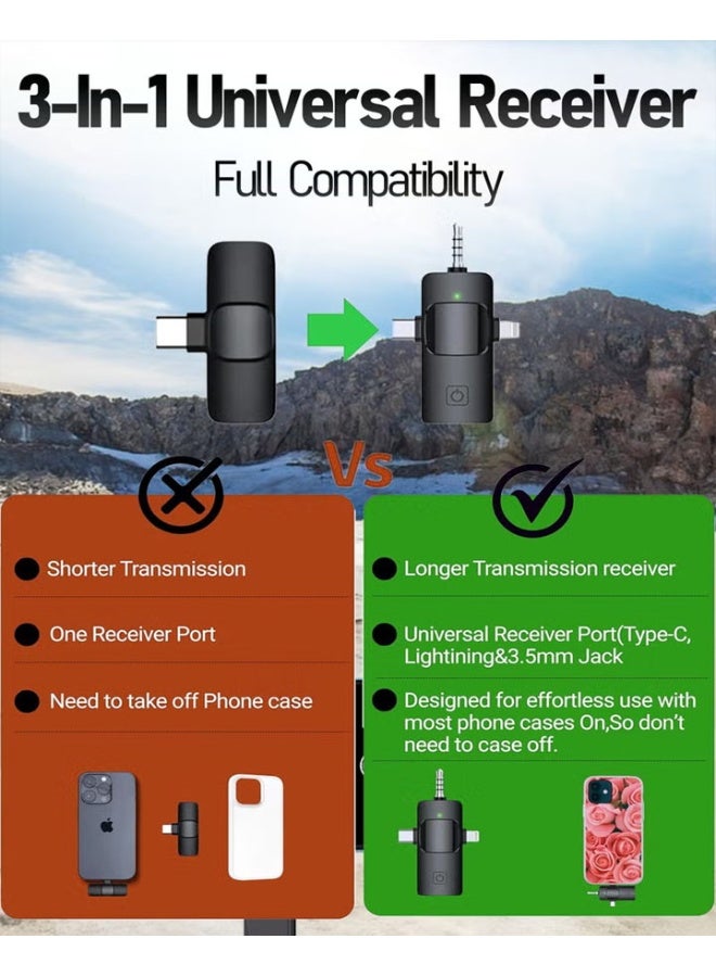 Wireless Lavalier Microphone - 3 in 1 Microphone Tik Tok Live Mobile Video Recording 2.4G Noise Cancelling Mini Microphone - For iPhone / Android / Camera - Image 5