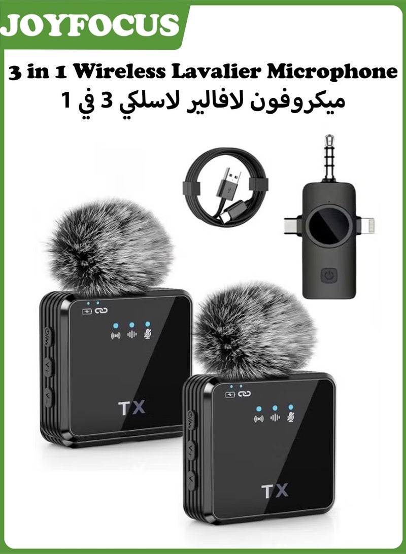 JOYFOCUS Wireless Lavalier Microphone - 3 in 1 Microphone Tik Tok Live Mobile Video Recording 2.4G Noise Cancelling Mini Microphone - For iPhone / Android / Camera - Image 1