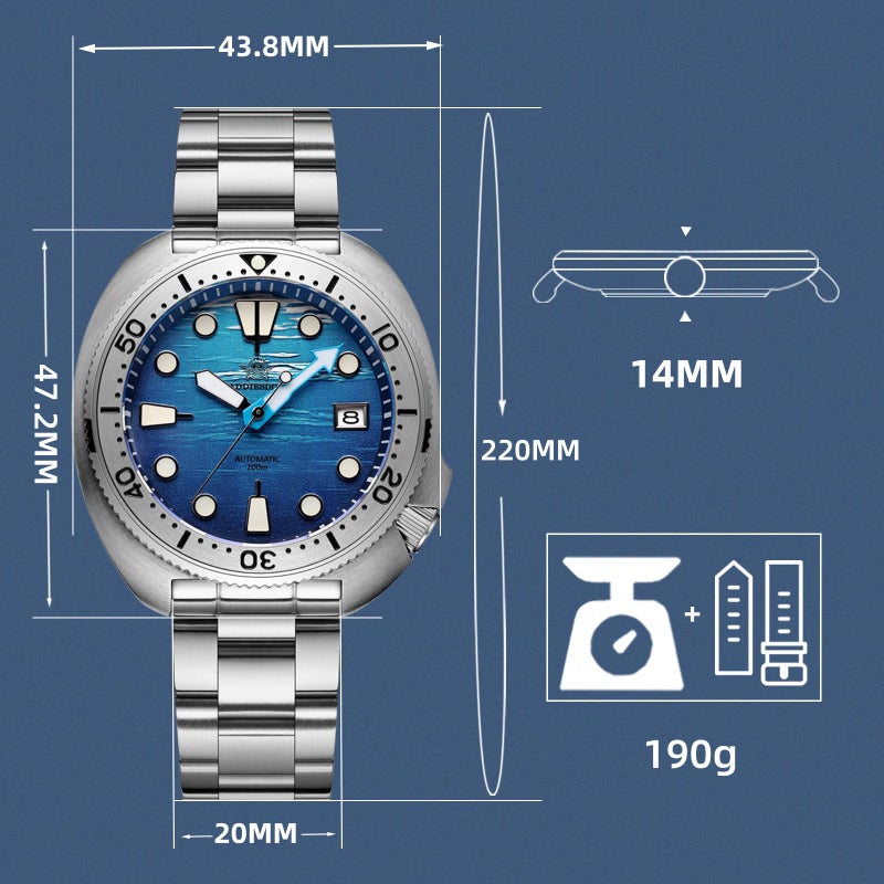 ADDIESDIVE Mens Automatic Dive Watch Stainless Steel NH35A Mechanical Movement 200M Waterproof Blue Deep Sea Dial - Image 2