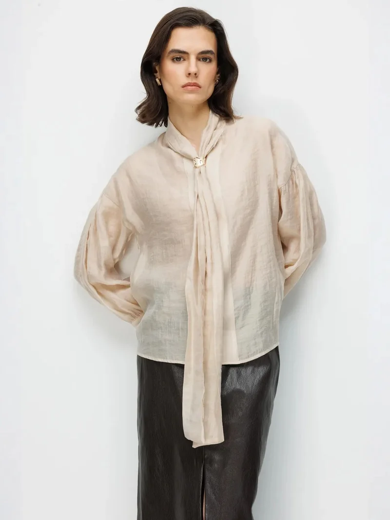 MixRay MIXRAY V-Neck Tie Detail Blouse