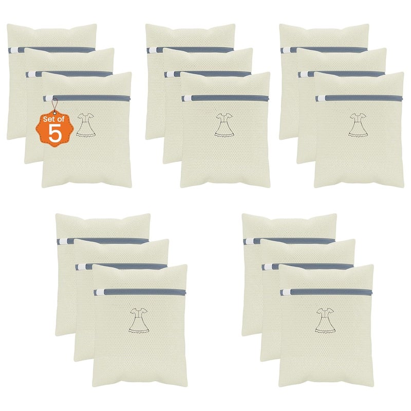 Kuber Industries Set of 15 Polyester Mesh Laundry Bag with Zip Reusable Washing Bags for Washing Machine Ideal for Delicate Fabrics Lingerie Shoes Protection YZ4BG Beige - Image 1