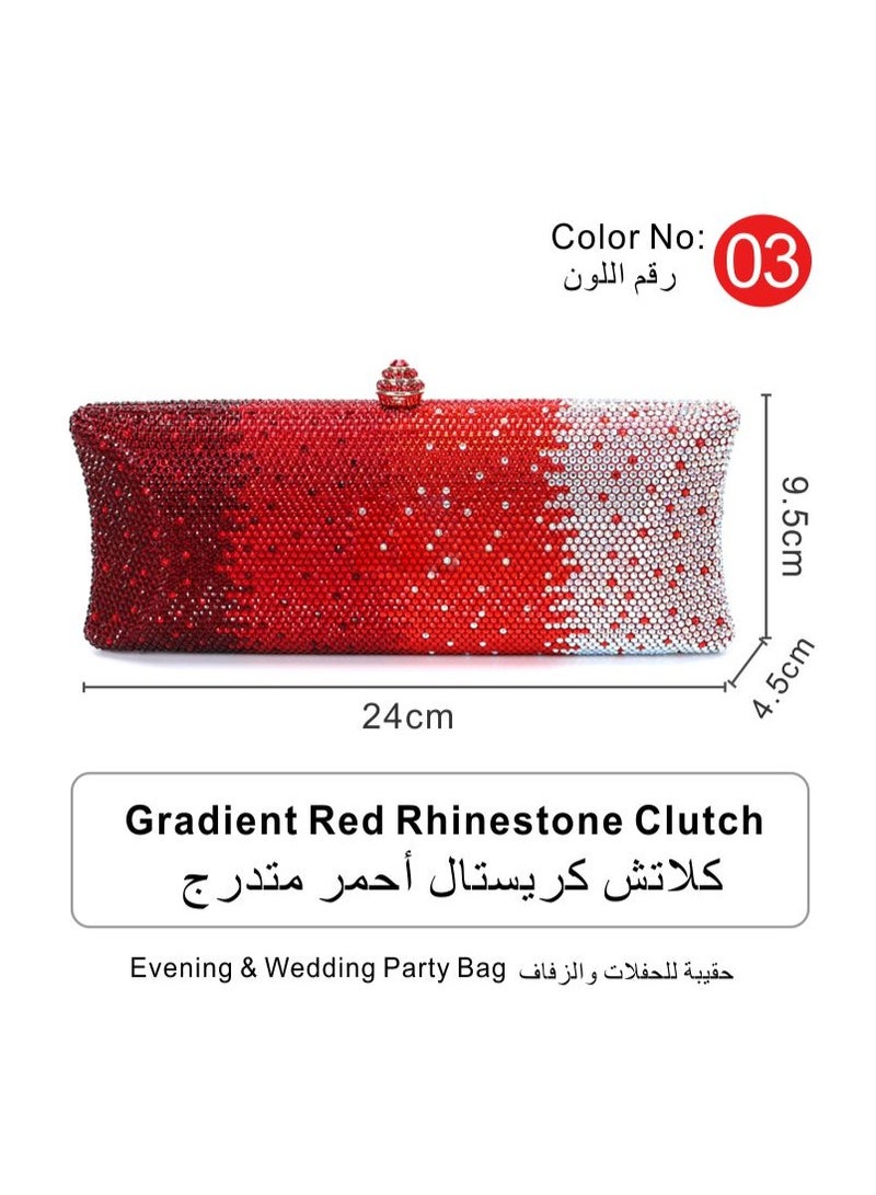 Gradient Red Rhinestone Evening Clutch Bag For Wedding Party
