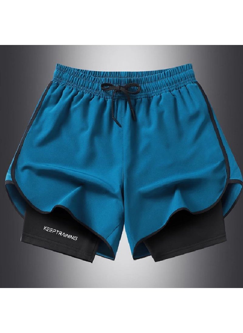 Generic Advanced Delivery Running Shorts For Men And Womens Summer Thin Ice Silk Quick Dry Training Fitness Three Trendy Hotel Workwear ink blue  - Image 1
