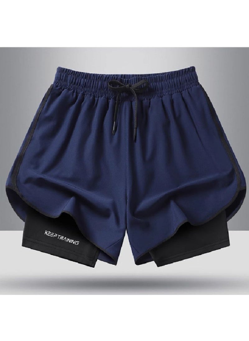 Generic Advanced Delivery Running Shorts For Men And Womens Summer Thin Ice Silk Quick Dry Training Fitness Three Trendy Hotel Workwear ink blue  - Image 2