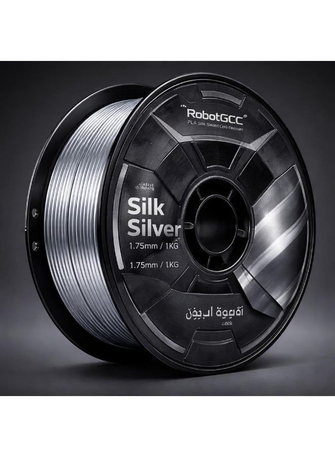 robotgcc PLA Silk Silver 1.75mm 3D Printing Material 1KG Spool for FDM 3D Printer Glossy Metallic Finish Smooth Extrusion Stable Diameter Low Warping Strong Layer Adhesion Easy Print High Precision Consistent Flow Decorative Models DIY Projects Premium Surface Effect - Image 2