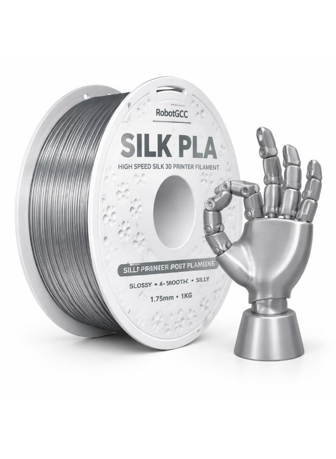 RobotGCC PLA Silk Silver 3D Printer Filament, 1.75mm 1KG, Metallic-Look Silver Silk Sheen, Low-Warping FDM PLA for Technology Models and Trophies - Image 1