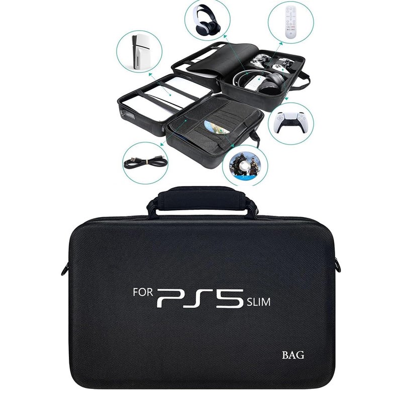 PSS Storage Bag for PS5 Slim, Hard Travel Carrying Case Compatible for PS5 Slim, Waterproof Shoulder Bag with Both Side Compartments Travel Accessories for PS5 Slim Disk/ Digital (Camo) - Image 1