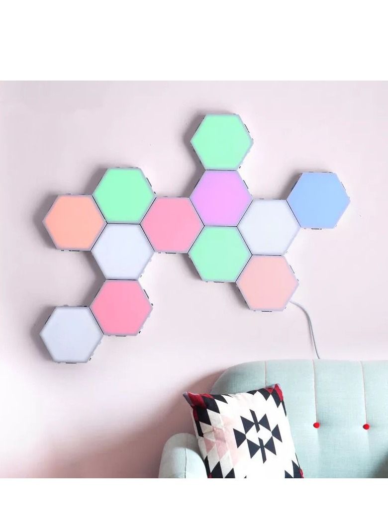10-Piece Honeycomb Design Hexagonal LED Touch Quantum Light Set RGB Color - Image 1