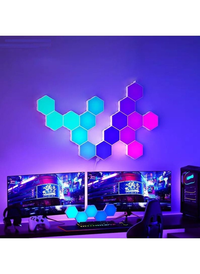 10-Piece Honeycomb Design Hexagonal LED Touch Quantum Light Set RGB Color - Image 2