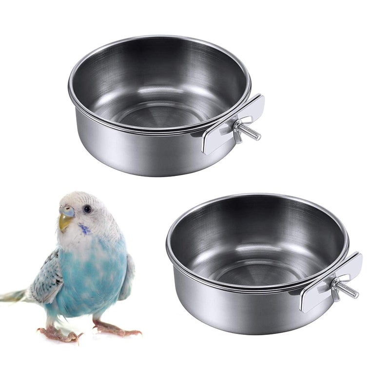 Kathson 2 Pack Bird Feeding Dish Cups Stainless Steel bird bowls Parrot Feeders Water Cage Bowls with Clamp Holder Bird Feeders for Parakeet Cockatiels Conure Budgies Lovebird Finch and Small Animals - Image 2
