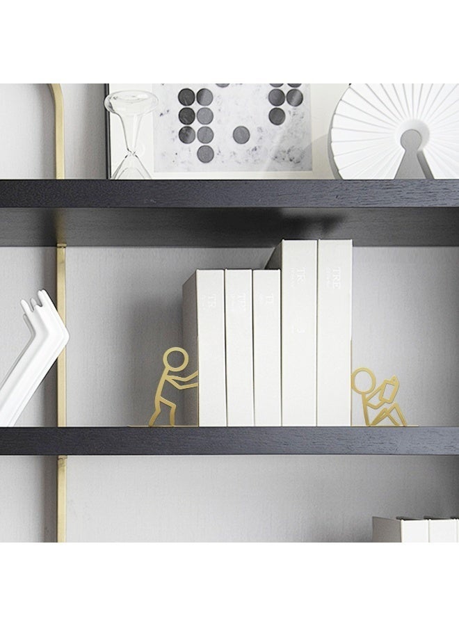 Arabest Metal Unique Office Desk Bookends Decorative Cute Book Ends Reading Decor Bookshelf Decor for Office School Library Bedroom, Book Lovers Gift（Gold） - Image 5