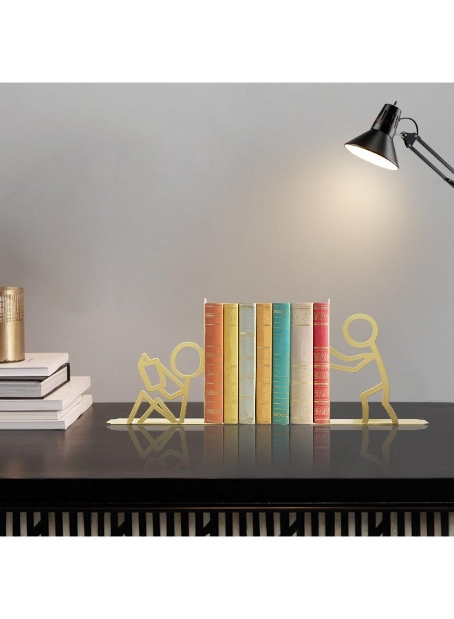 Arabest Metal Unique Office Desk Bookends Decorative Cute Book Ends Reading Decor Bookshelf Decor for Office School Library Bedroom, Book Lovers Gift（Gold） - Image 4