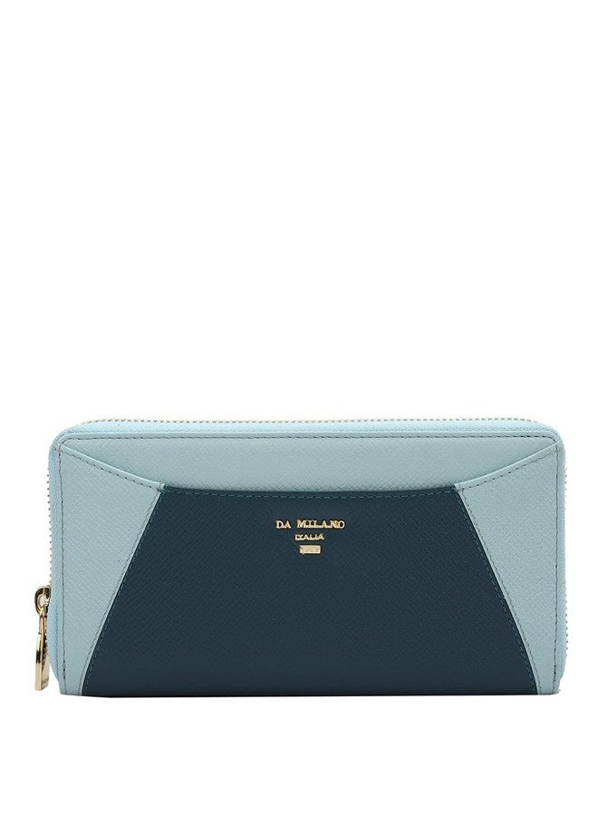 Da Milano Genuine Leather Blue Zip Around Women Wallet (10011A) - Image 1