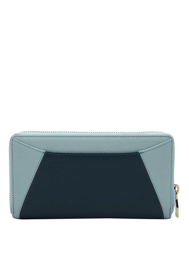 Da Milano Genuine Leather Blue Zip Around Women Wallet (10011A) - Image 3