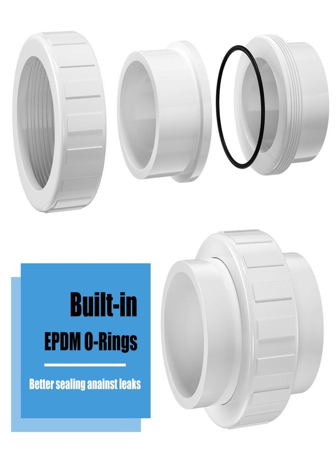 AODESTINY 2Inch PVC Union Coupling, 2PCS Furniture Grade PVC Union Pipe Fittings with EPDM O-Ring, White Slip PVC Union Coupling Adapter Schedule 40 for Irrigation, Pool & Spa System, indoor Plumbing Project - Image 3