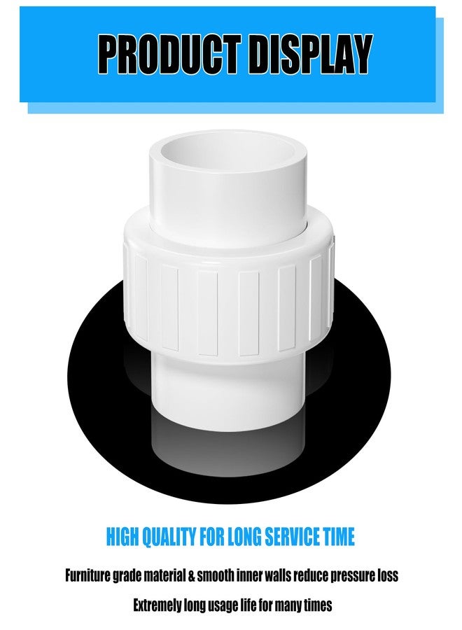 AODESTINY 2Inch PVC Union Coupling, 2PCS Furniture Grade PVC Union Pipe Fittings with EPDM O-Ring, White Slip PVC Union Coupling Adapter Schedule 40 for Irrigation, Pool & Spa System, indoor Plumbing Project - Image 4