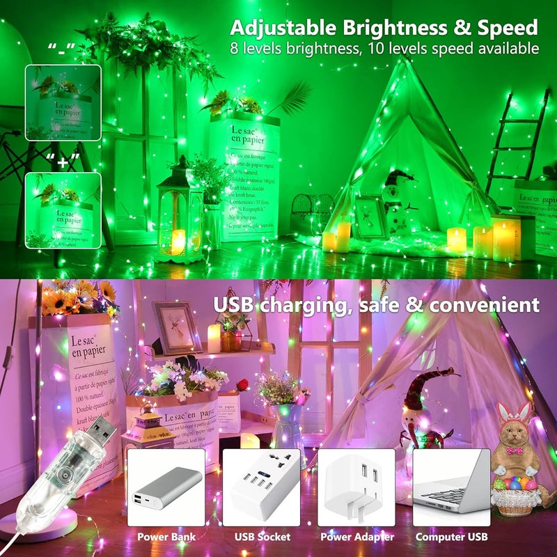 BrizLabs Christmas Fairy String Lights 33ft 100 LED Color Changing Christmas Fairy Lights with Remote Timer USB Rainbow Christmas Lights Green St Patricks Day Light for Xmas Halloween Party Wedding - Image 5