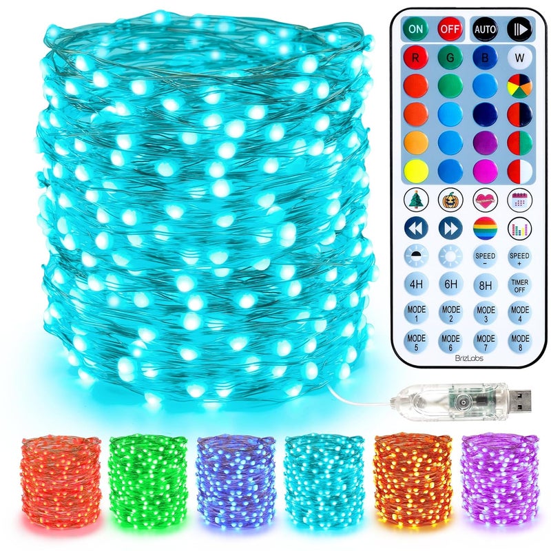 BrizLabs Christmas Fairy String Lights 33ft 100 LED Color Changing Christmas Fairy Lights with Remote Timer USB Rainbow Christmas Lights Green St Patricks Day Light for Xmas Halloween Party Wedding - Image 1