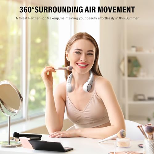 Morelax Neck Fan, USB Rechargeable Personal Fan, 3 Speeds Adjustable, Large air outlet Powerful Strong Wind, Adjustable, 360° Cooling, Super Quiet, No Blade Design, No Hair Twisting, Small, White - Image 2