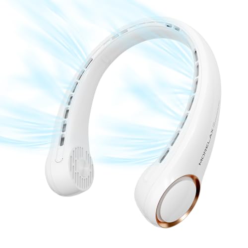 Morelax Neck Fan, USB Rechargeable Personal Fan, 3 Speeds Adjustable, Large air outlet Powerful Strong Wind, Adjustable, 360° Cooling, Super Quiet, No Blade Design, No Hair Twisting, Small, White - Image 1