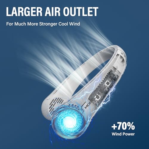 Morelax Neck Fan, USB Rechargeable Personal Fan, 3 Speeds Adjustable, Large air outlet Powerful Strong Wind, Adjustable, 360° Cooling, Super Quiet, No Blade Design, No Hair Twisting, Small, White - Image 4