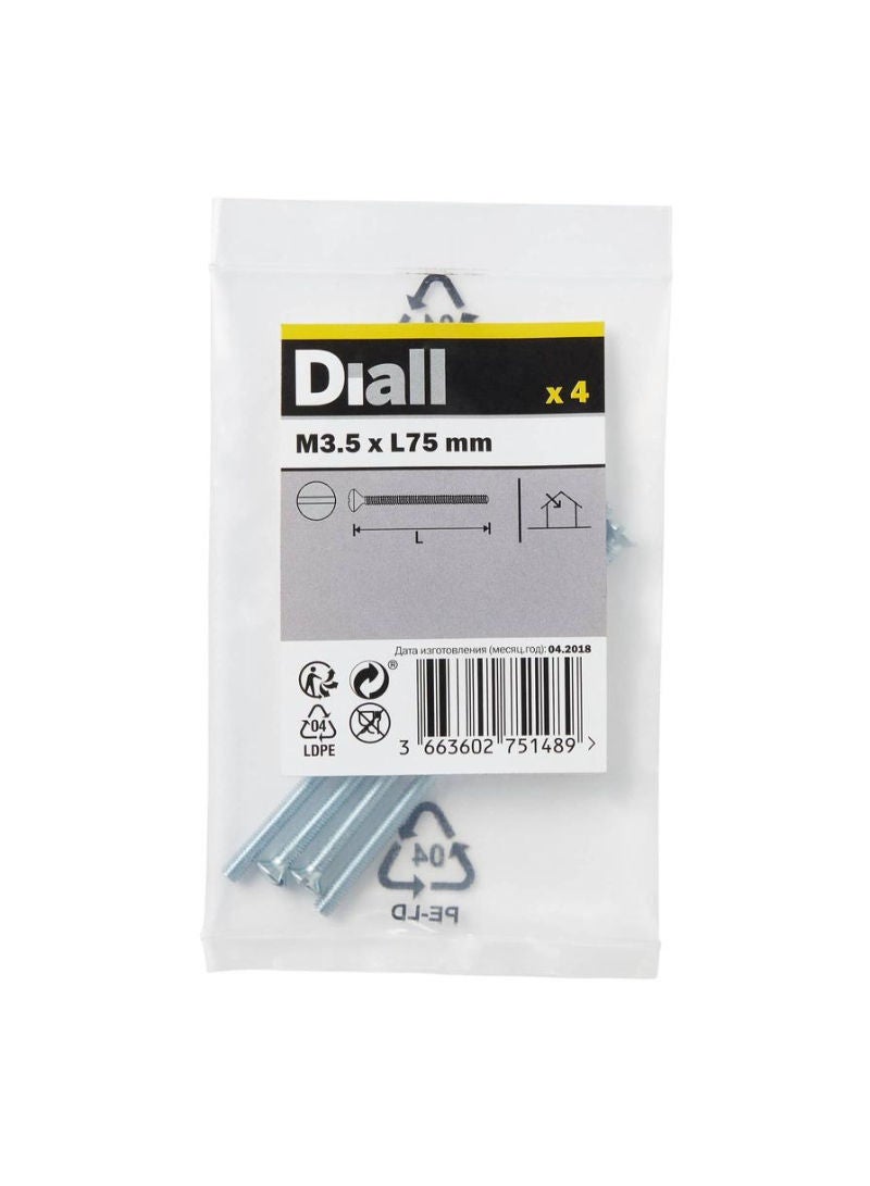 Dial Zinc Plated Carbon Steel Switch Box Screw Pack M3.5 X 75 Mm 4 Piece