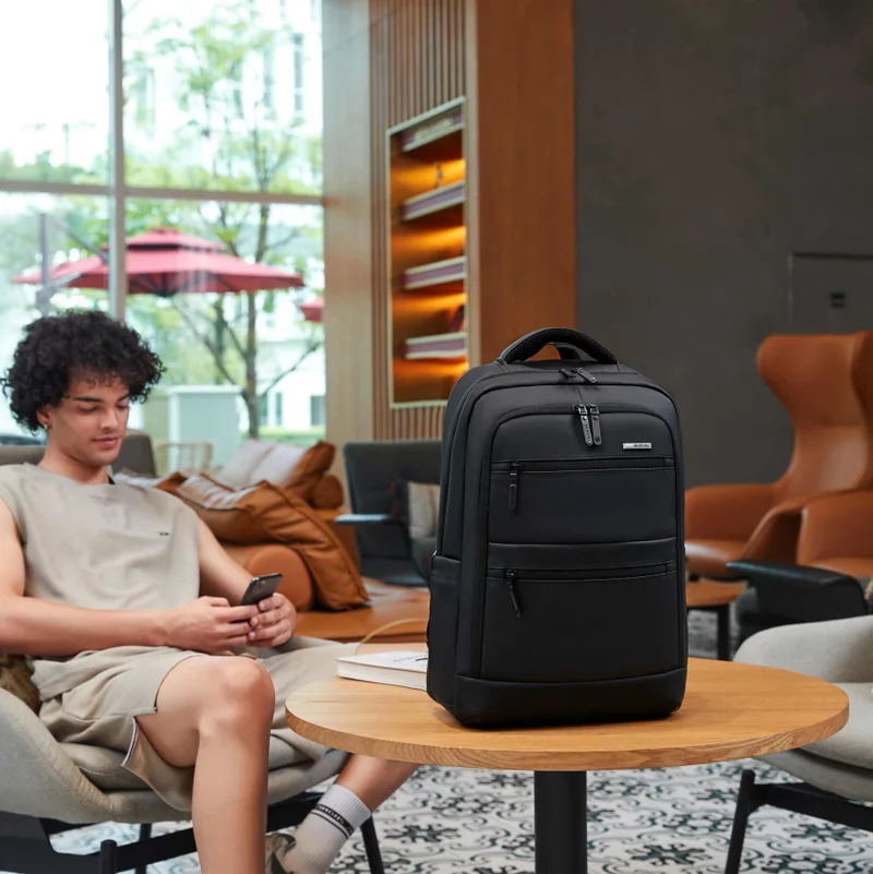 أركتيك هانتر Golden Wolf Slim Laptop Backpack Water Resistant 108° Degree Opening Daypack for Business Casual Travel College for Men Women, GB00707, Black