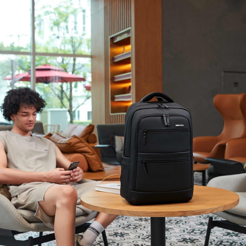 ARCTIC HUNTER Golden Wolf Slim Laptop Backpack Water Resistant 108° Degree Opening Daypack for Business Casual Travel College for Men Women, GB00707, Black - Image 2