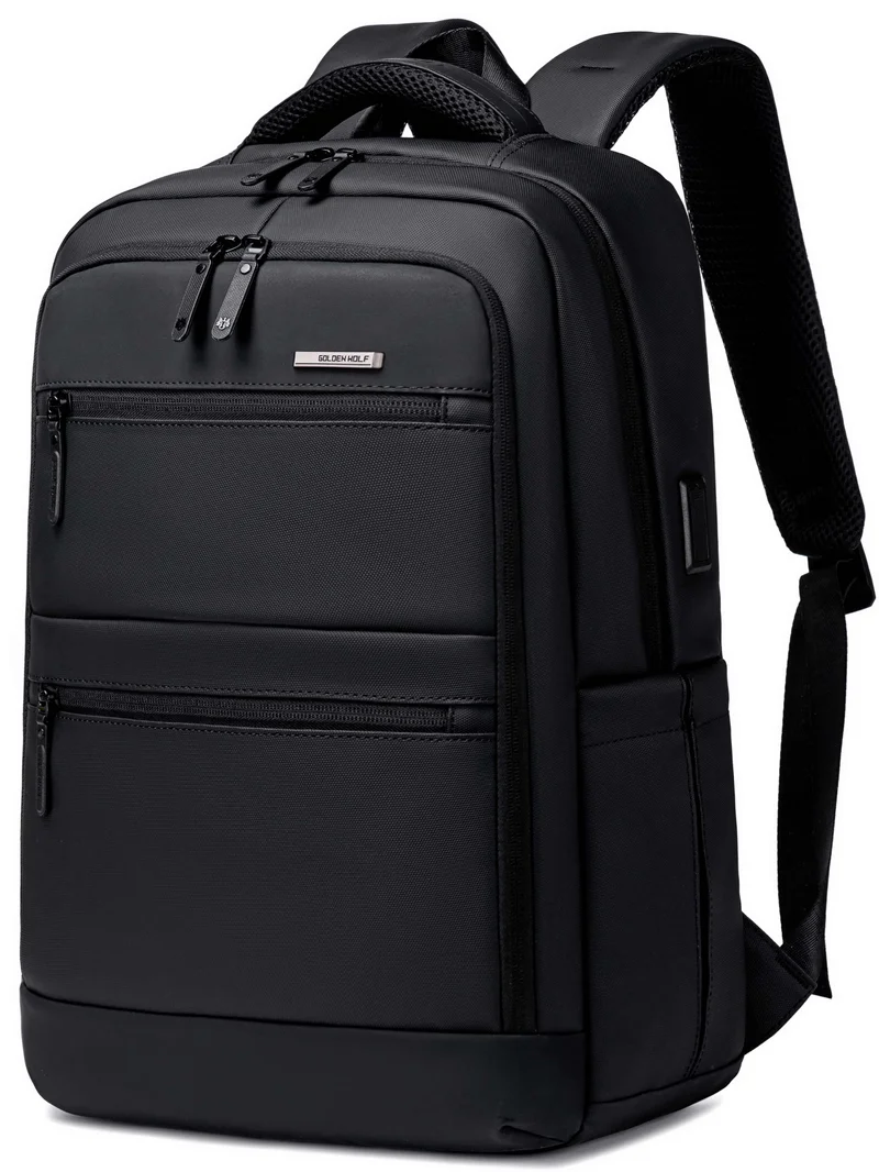 أركتيك هانتر Golden Wolf Slim Laptop Backpack Water Resistant 108° Degree Opening Daypack for Business Casual Travel College for Men Women, GB00707, Black