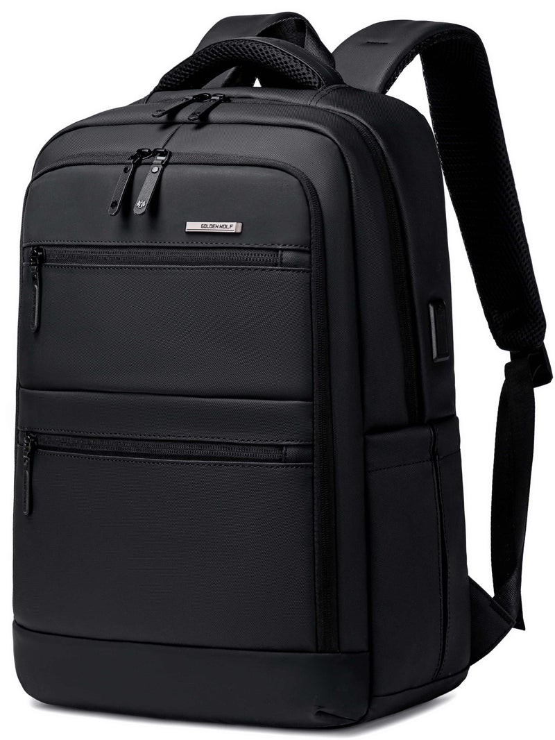 ARCTIC HUNTER Golden Wolf Slim Laptop Backpack Water Resistant 108° Degree Opening Daypack for Business Casual Travel College for Men Women, GB00707, Black - Image 1