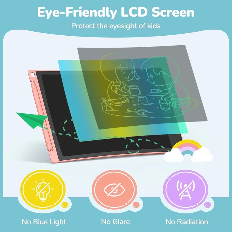 TECJOE LCD Writing Board, 2 Pack, 8.5 Inch Tablet for Children and Adults, Erasable, Reusable Writing Drawing Pad, with Lockable Erase Button (Blue + Pink) - Image 5