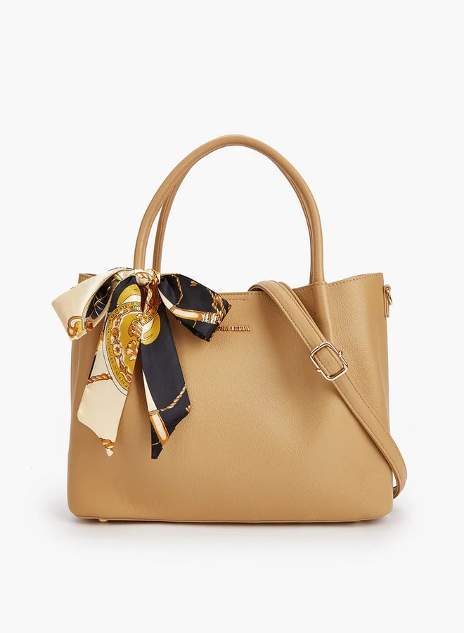 Flora Bella By Shoexpress Scarf Accent Tote Bag with Detachable Strap and Zip Closure