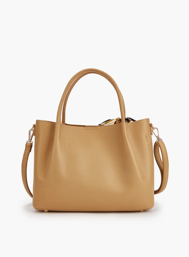 Flora Bella By Shoexpress Scarf Accent Tote Bag with Detachable Strap and Zip Closure