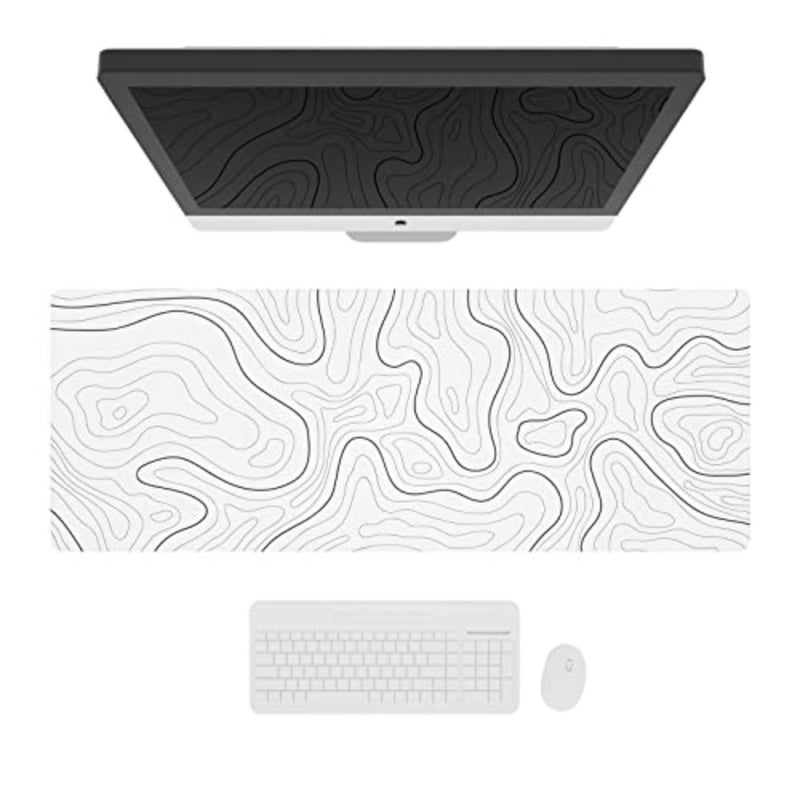 Large Gaming Mouse Pad with Stitched Edges, Minimalist Topographic Map Desk Mat, Extended XL Mousepad with Anti-Slip Base, Cool Desk Pad for Keyboard and Mouse, 31.5 x 11.8 in, White - Image 4