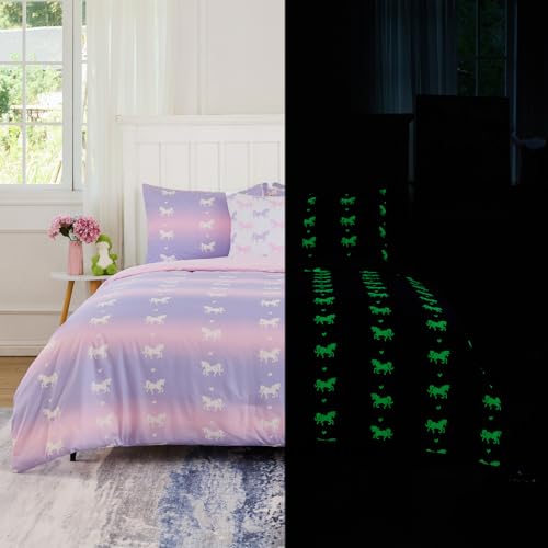 Cokouchyi Twin Comforter Sets for Boys Girls, Unicorn Glow in The Dark Kids Bedding Sets, 5 Pcs Twin Bed in a Bag with Comforter, Sheets, Pillow Sham, Cushion Cover, Unicorn - Image 1