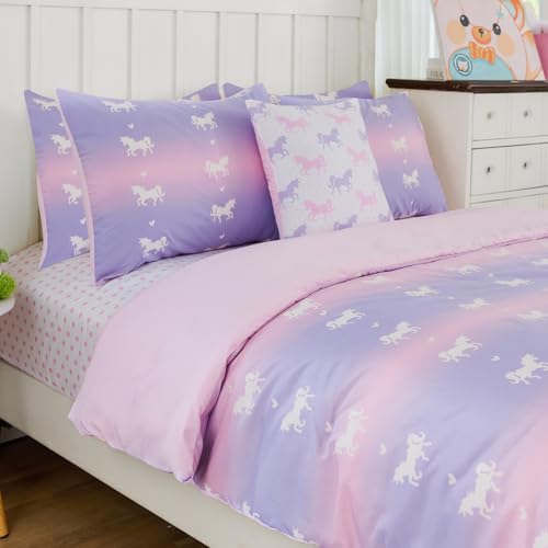 Cokouchyi Twin Comforter Sets for Boys Girls, Unicorn Glow in The Dark Kids Bedding Sets, 5 Pcs Twin Bed in a Bag with Comforter, Sheets, Pillow Sham, Cushion Cover, Unicorn - Image 4