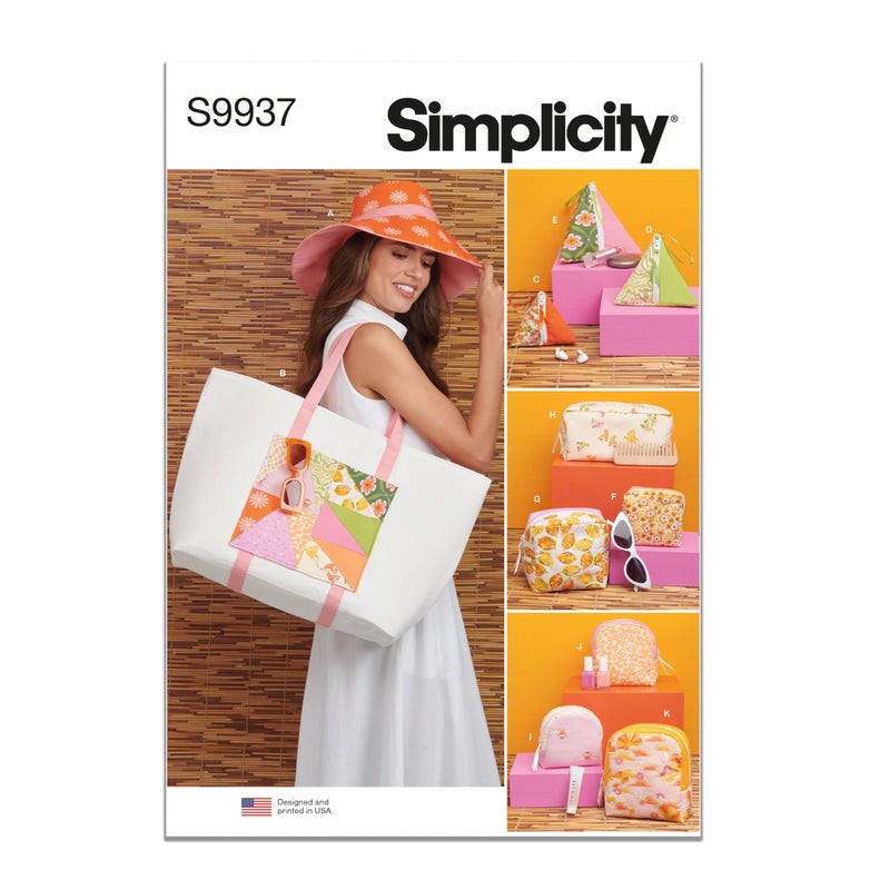 Simplicity SS9937A Hat, Tote Bag and Zipper Cases Sewing Pattern Packet, Design Code S9937, Sizes Vary - Image 1