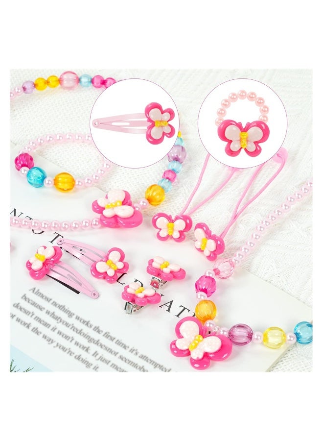 Kids Jewelry Set, Flower Crossbody Bag Purse Gift, Children Pink Handbag with Butterfly Necklace Bracelet Rings Earrings, Princess Role Play Dress Up Jewelry Accessories Party Favors  - Image 5